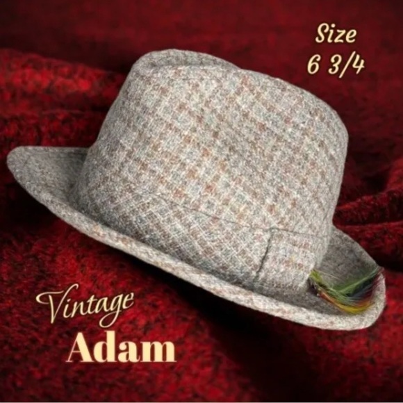 Vintage Adam New York USA Wool Hat Lined/Feathered Tweed Fedora Sz 6 3/4 Cap New - Picture 1 of 10